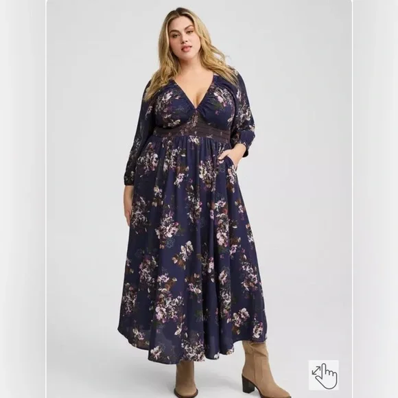 Torrid Maxi 3/4 Raglan Sleeve V-Neck Dress - Picture 1 of 8